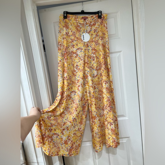 NWT STAUD yellow floral chiffon Flowy pants - Picture 2 of 12